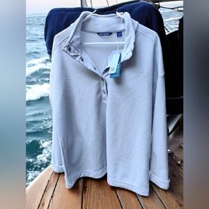 Cutter & Buck Hunts Point Corvette Textured Fleece Snap Light Gray Pullover NWT